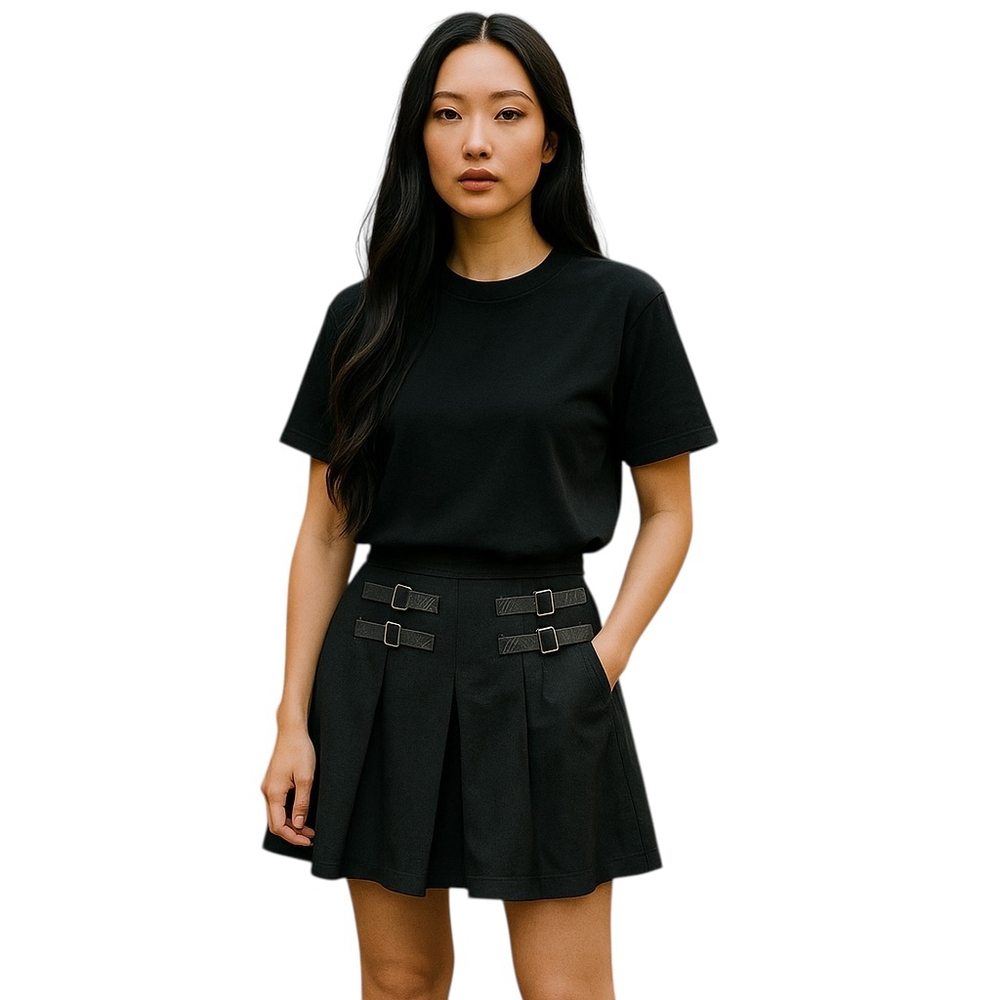 Hot Topic Mini Skirt Womens Xs Black Buckle Pleated Grunge Goth Punk Rock Nwot
